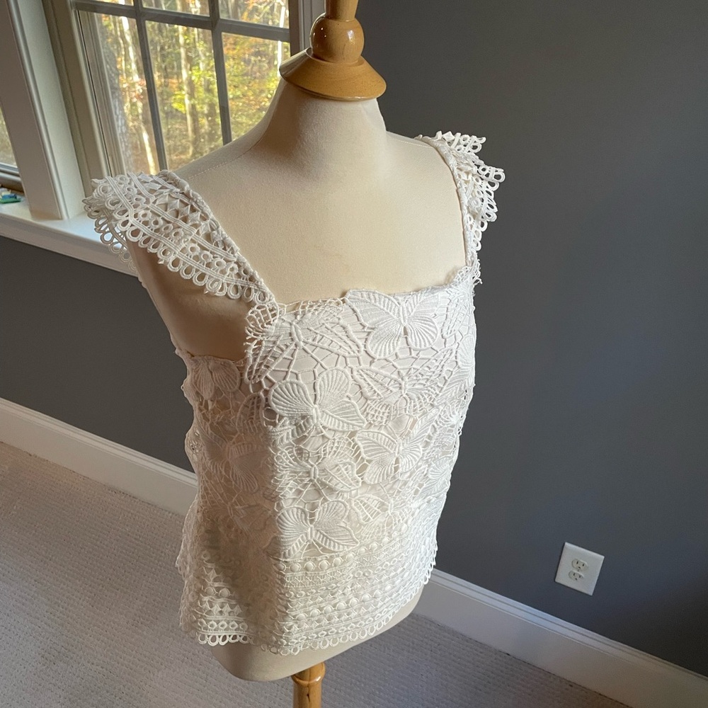 Lilly Pulitzer Cream Floral Lace Tank Top